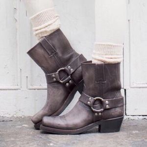 Frye Harness 8R Women 8 M Brownish Gray Grey Leather Boots Made in USA MSRP $458